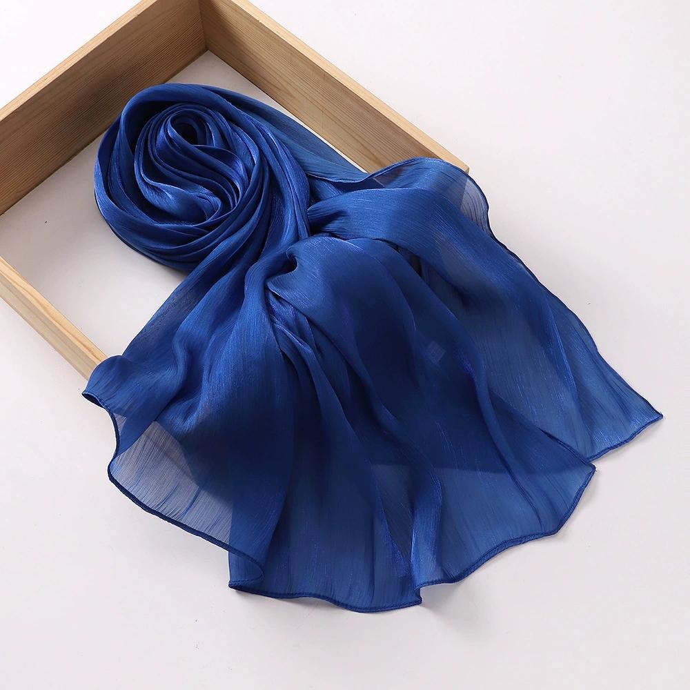 Breathable and Cool Long Scarf Malaysian Shining Imatation Silk Solid Color Scarf Veil Hijab Chiffon Shawl