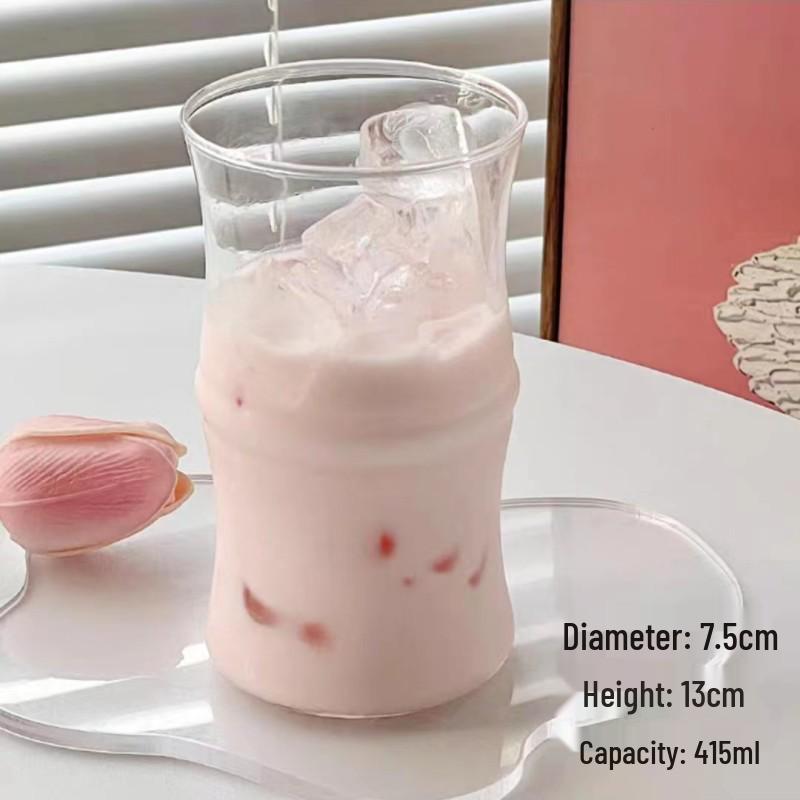Bamboo Joint Heat-Resistant Borosilicate Glass Cup – Chinese Style Juice & Breakfast Cup 415ml