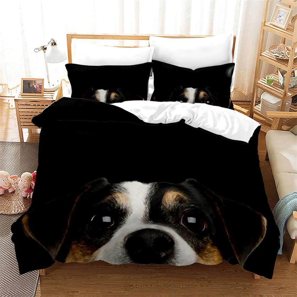 3D Dog Printed Duvet Cover Set King Queen Full Size Kids Teens Boys Bedding Set Black Cute Pet Puppy Polyester Comforter Cover