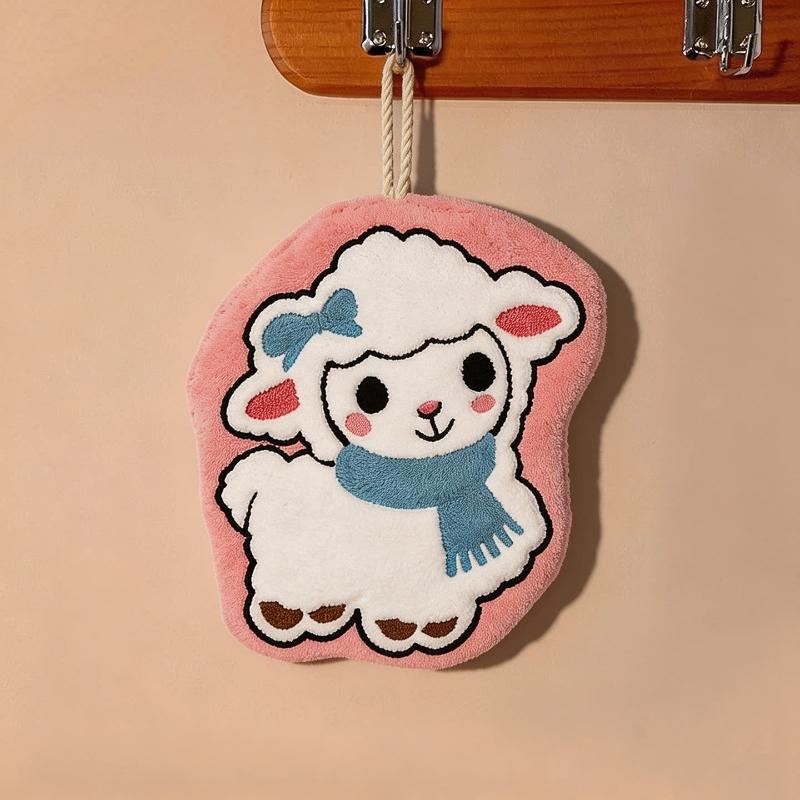 Hanging Cartoon Sheep Hand Towel Soft Coral Fleece Non Shedding Skin Friendly Absorbent for Home Bathroom Kitchen