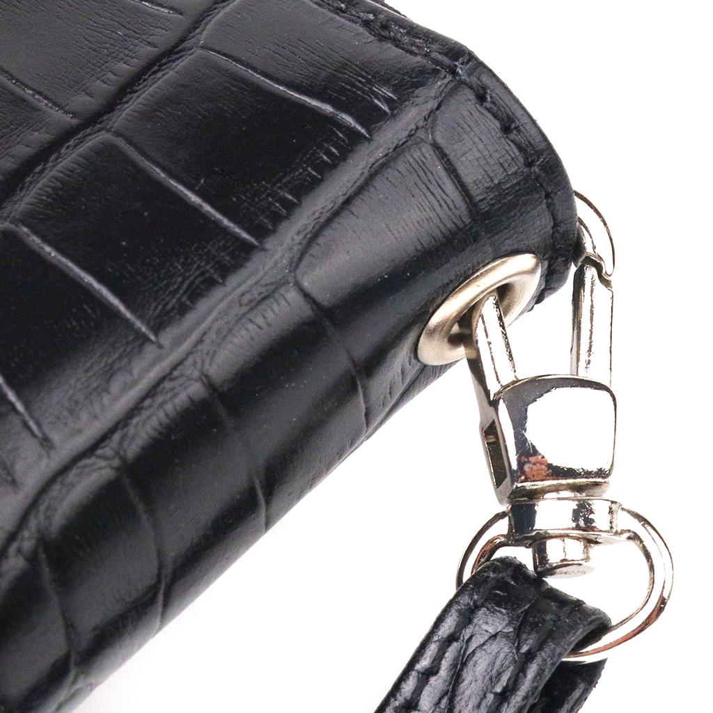 Горизонтальный женский кошелек из натуральной фактурной кожи под крокодила CANPELLINI Wallet 21623 Черный