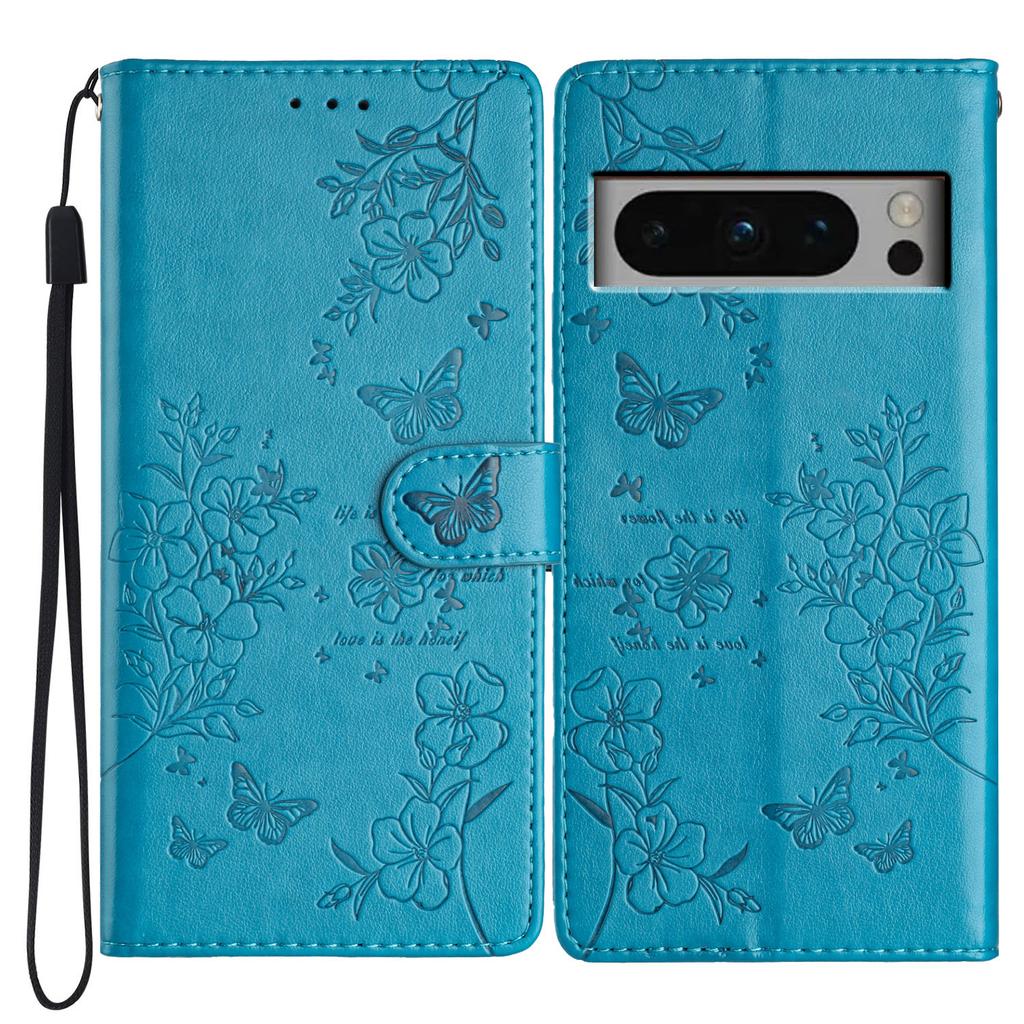 For Google Pixel 8 Pro Wallet Case Butterfly Floral Imprint Leather Phone Cover with Stand