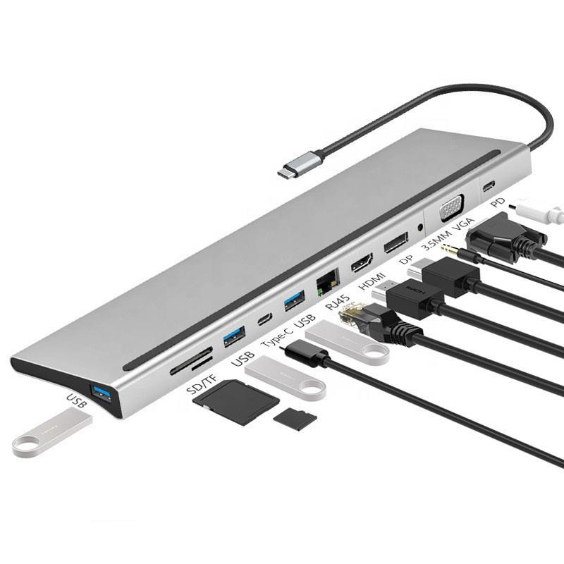 

12 in 1 USB C To Gigabit Ethernet and Displayport HDMI VGA Docking Station Hub for MacBook Pro, IPad Pro and More серый