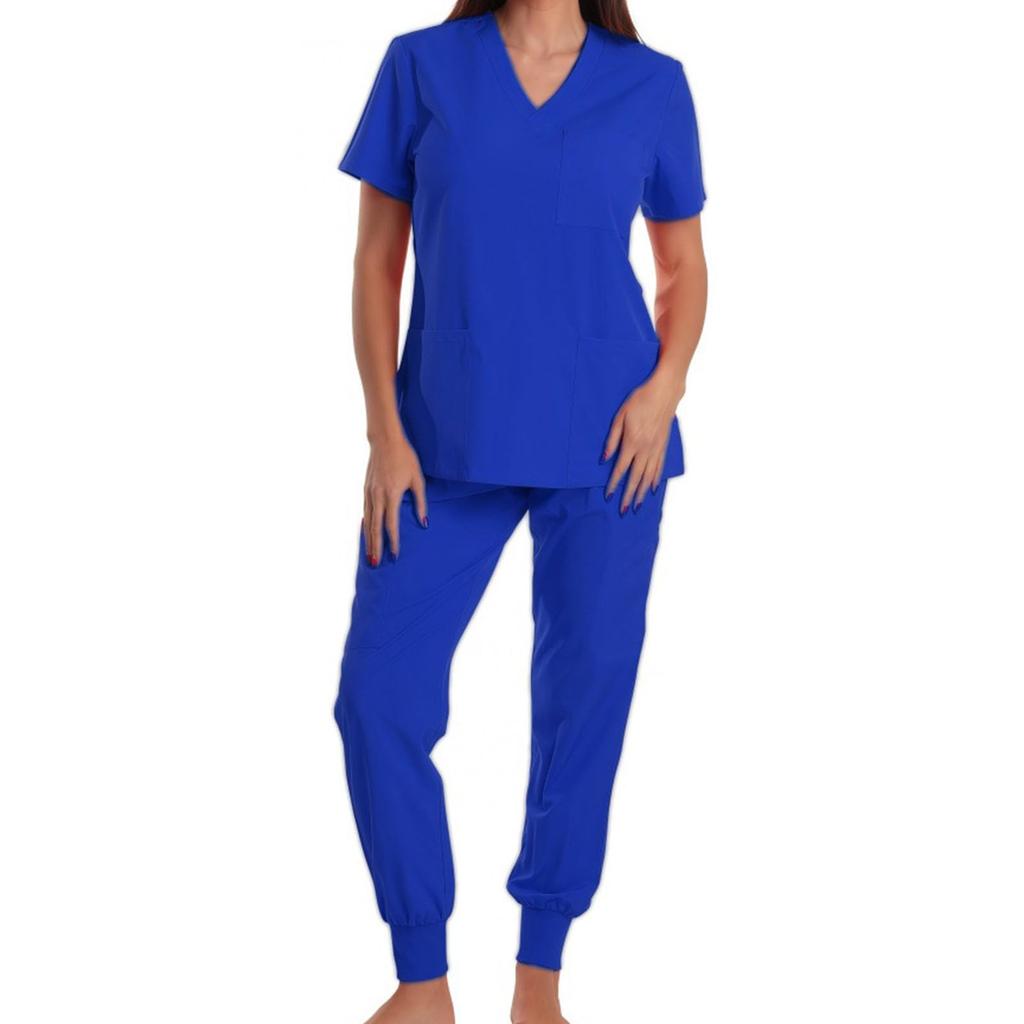 Women's Loose And Comfortable V-neck Short Sleeved Workwear With Multiple Pockets Suit Set