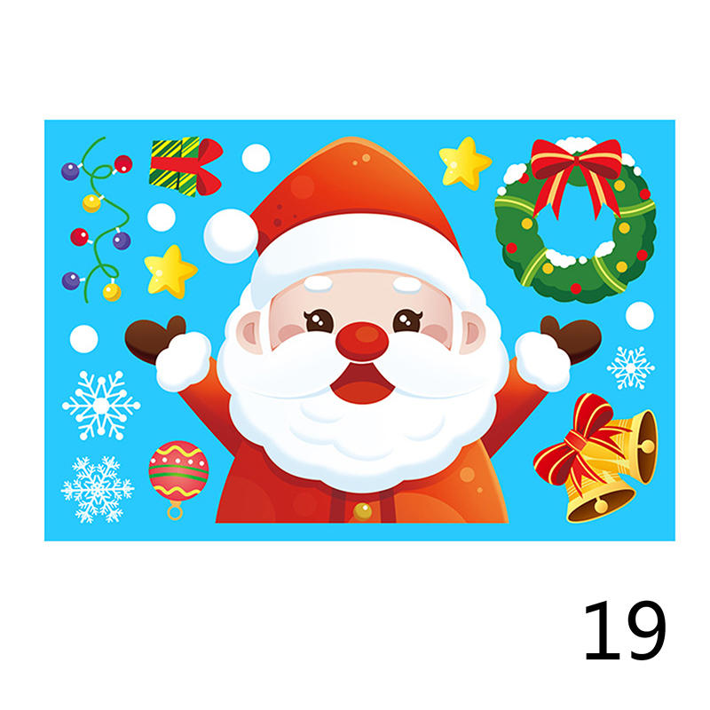 Christmas Windows Static Stickers Wall Clings Removable Vinyl Santa Claus Snowman Diy Door Mural Decals Stickers