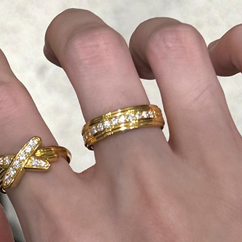 Couple Stacked Style Trendy Diamond Inlaid Ring Light Luxury Fashion X-shaped Rings for Women Adjustable Banquet  Gifts