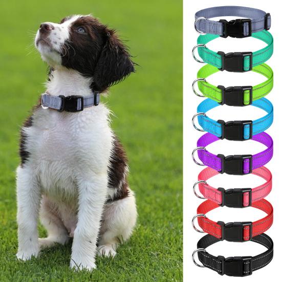 Reflective Dog Collar Nylon Dog Collar with Metal D-Ring Adjustable Fit Safe Dog Collar for Small Large Medium Dogs Night Walking