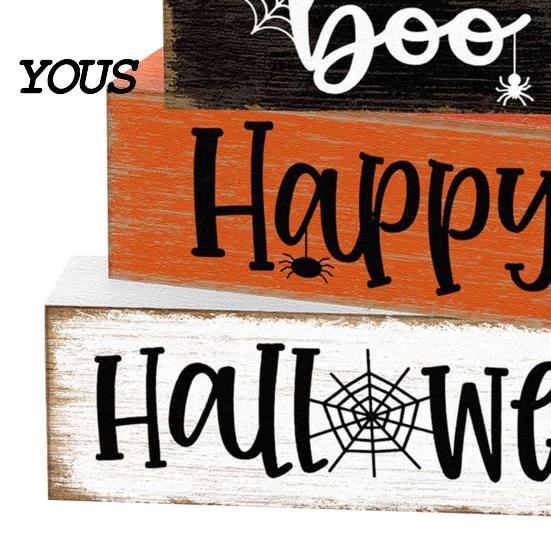 Indoor Fall Home Accents Halloween Ghost Decoration, Wooden Sign Tiered Tray Ornament, Farmhouse Scenery for Shelves Tabletop Centerpiece Coffee