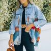 Women Loose Casual Denim Jacket Female Jacket Long Sleeve Black Trim Coat With Pockets