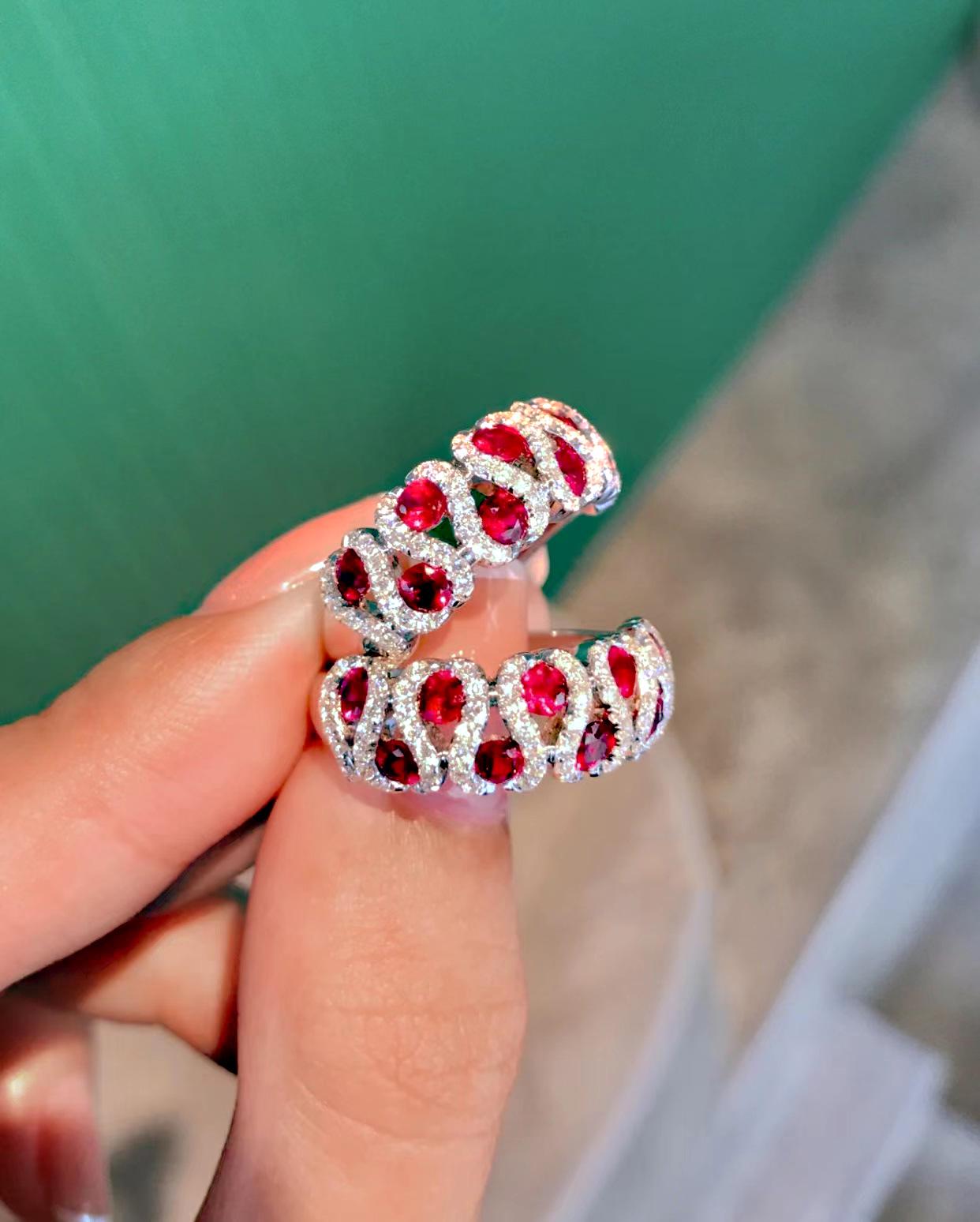 

Xiancan Винтажное кольцо вечности с красными бриллиантами и сверкающими бриллиантами паве в стерлинговом серебре S925 Size 5 красный