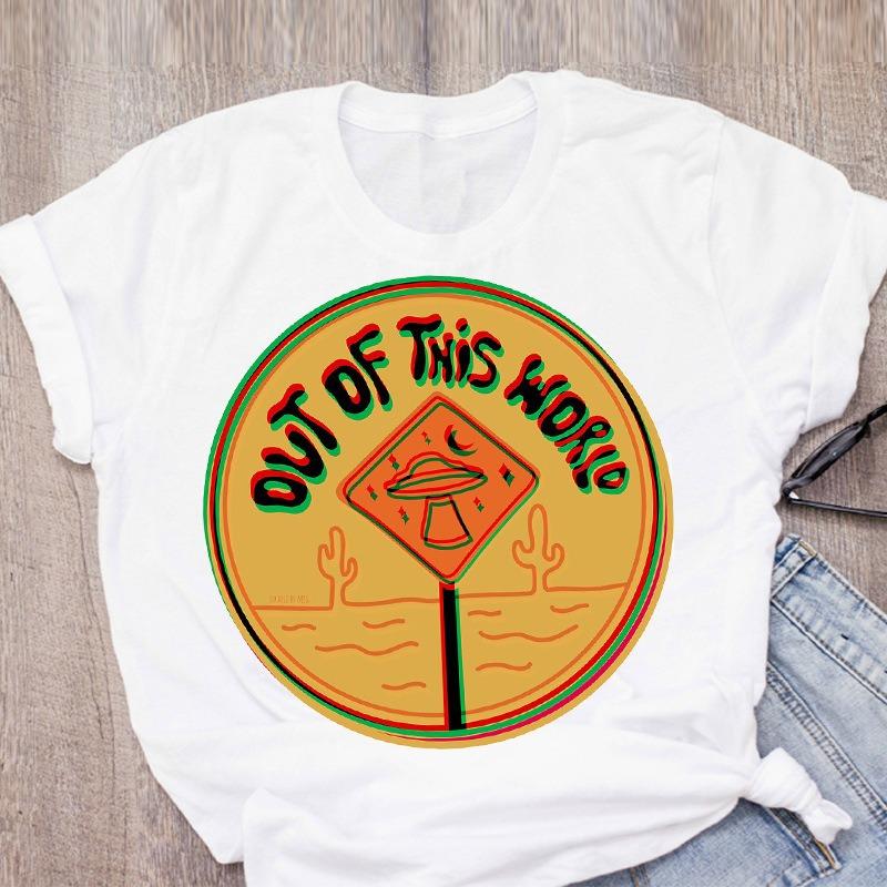 White Casual TShirt Diamond Border Decor With Desert EleUnisext Print Tall Cactus Sun Bird Skull Mountains Personalized Trendy Top