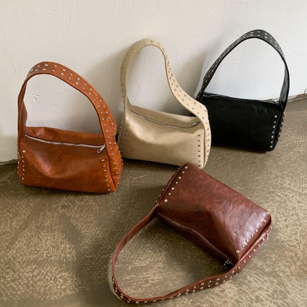 Spicy Girl Style Pillow Underarm Bag French Commuting Shoulder Bag Retro Rivet Handbag  Women