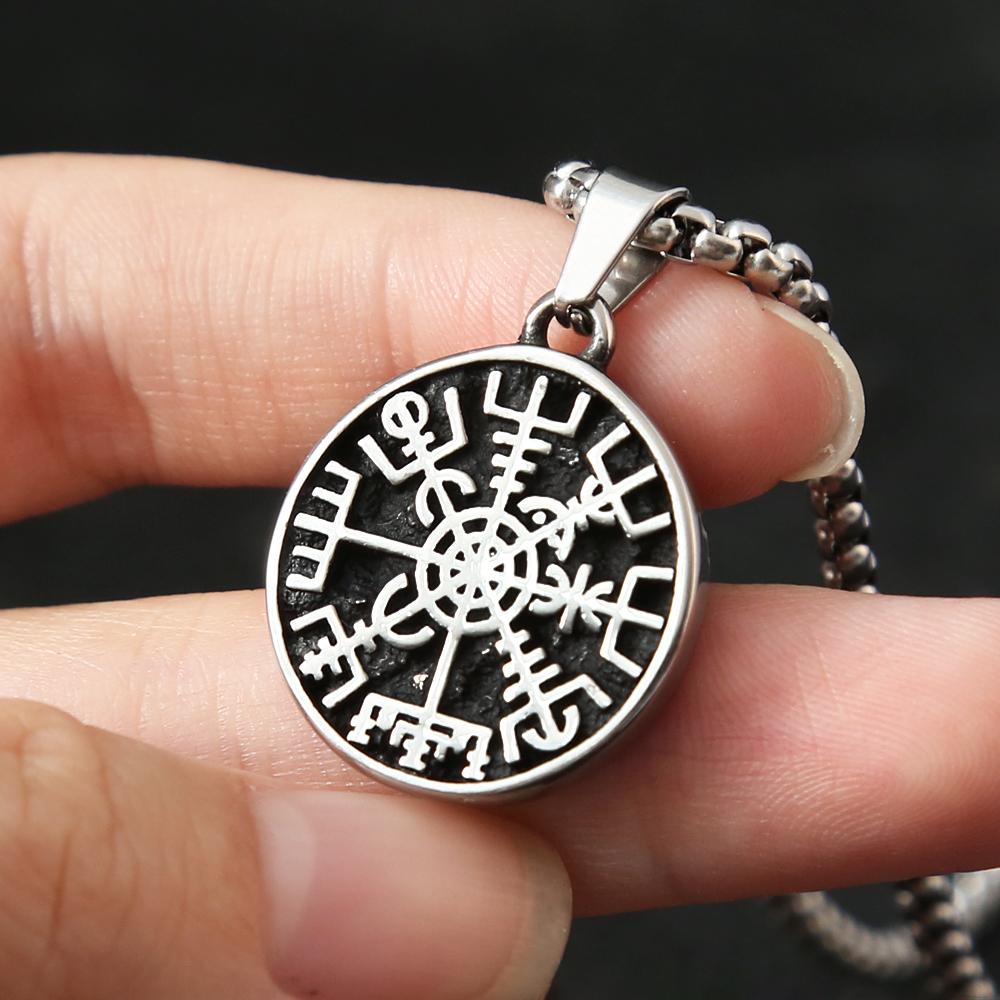 New Small Size Fashion Viking Compass Pendant Stainless Steel Nordic Odin Rune Necklace for Men Women Amulet Jewelry