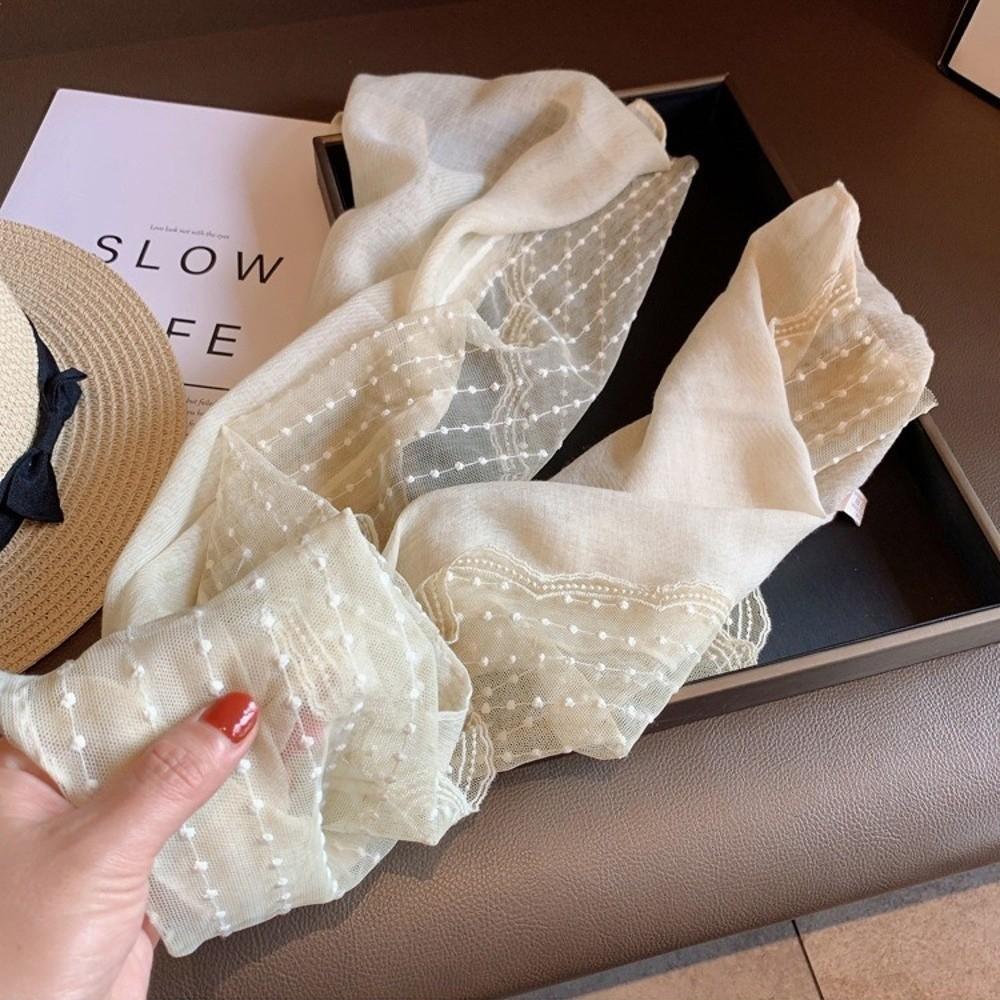 Long Cotton Linen Scarf Retro Silk Scarf Versatile Flaxen Lace Scarf  for Women
