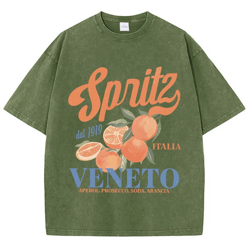 Spritzy Veneto Orange Fruits Prints Washed T Shirts Women Cotton TShirt Distressed ONeck Comfortable Tops Summer Woman Clothes