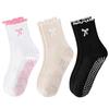 Pilates Sock Children's Mid-length Socks with Glue for Anti-slip and Moisture-proof Yoga Socks, Jacquard Butterfly Knot Fitness Sports Socks