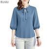 Blusa casual da donna a maniche 3/4 a tinta unita con scollo rotondo
