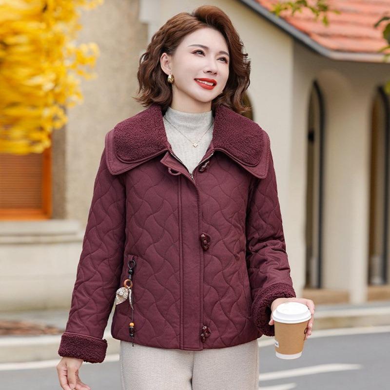 Winter New Fashion Loose Cotton-padded Clothes Light Horn Buckle Lapel Jacket Temperament Loose Short Cotton-padded Clothes