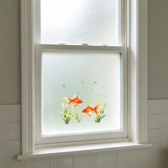 Red Goldfish Design Window Sticker, Transparent Electrostatic Adhesion No Glue Glass Decal for Living Room Bedroom Entrance Hall Home Decor