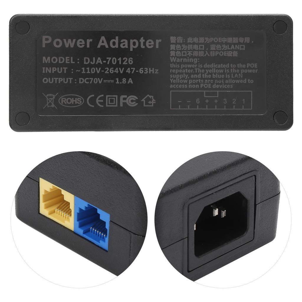 POE Repeater Power Supply 8‑Way Adapter Block Brick  Input with Cable Plug