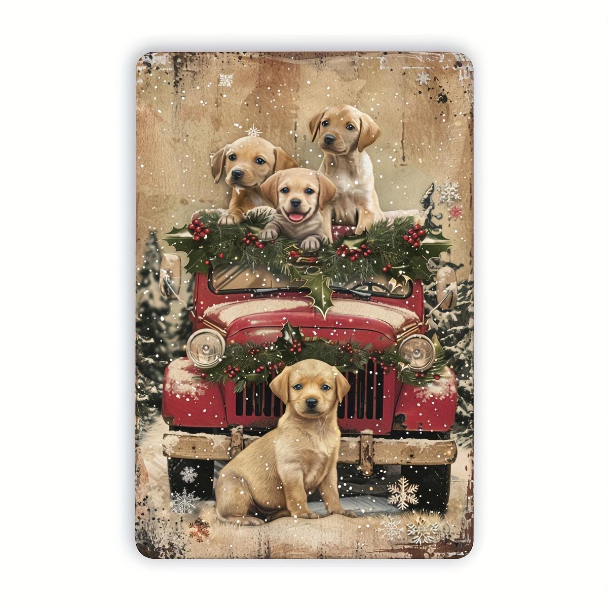 

es Durable Iron Winter Wonderland Puppies Vintage Metal Tin Sign Cute Dogs Christmas Themed Art Decor for Sports Bar Cafe Ga aluminum 20x30cm