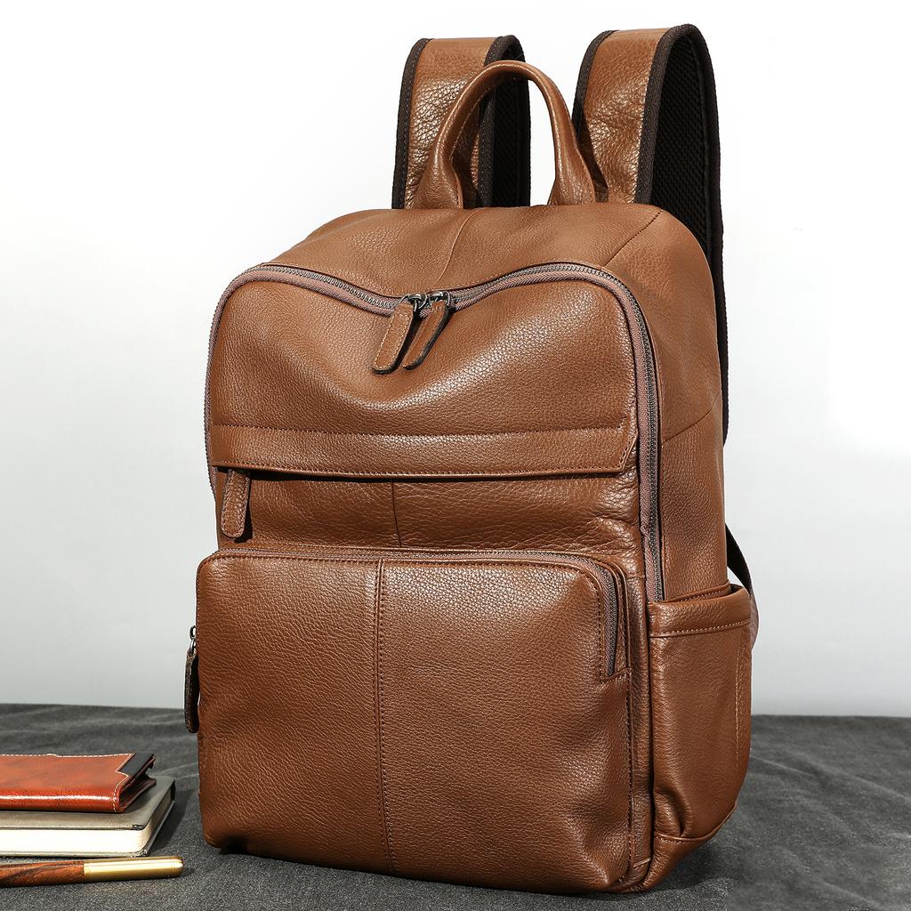 Genuine Leather Large-capacity Fashionable Double-shoulder Backpack for Business Commuting and Multi-functional Use
