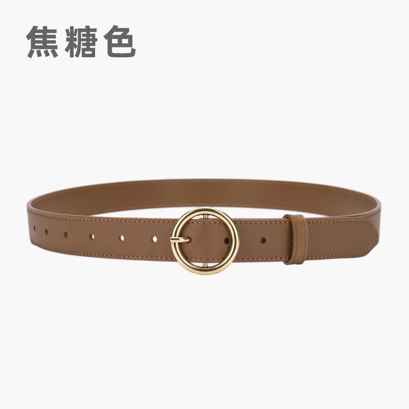 

Натуральная коровья кожа Черный Простой Повседневный Круглая Пряжка-штифт Пряжка Женский ремень Джинсовый ремень 105cm