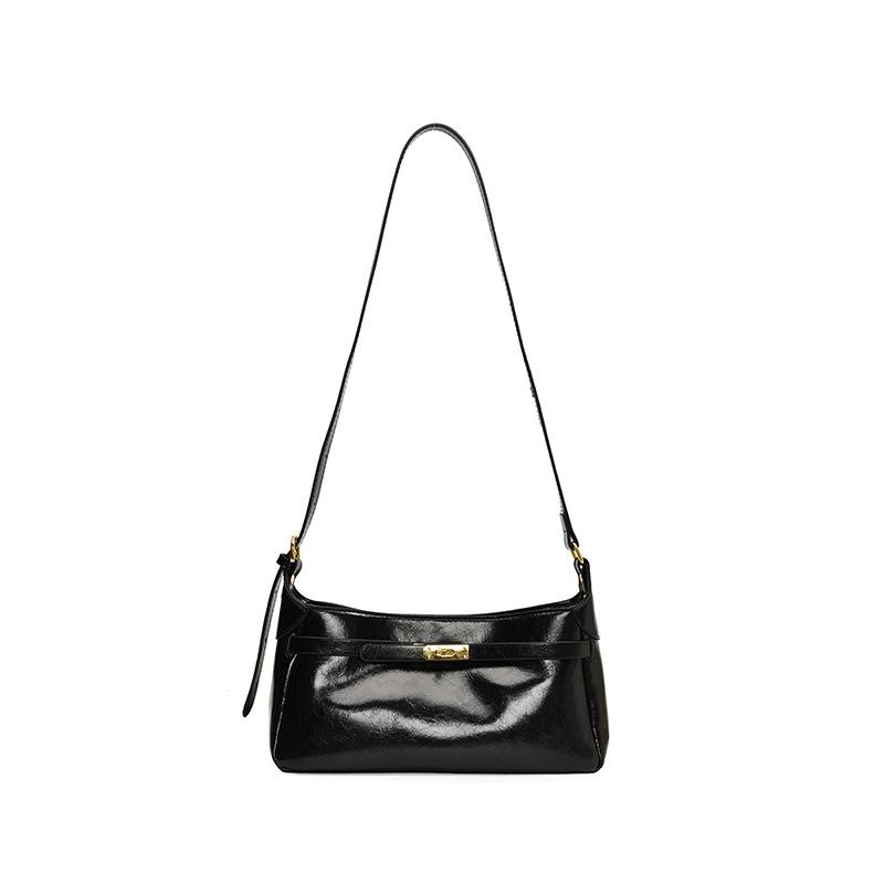 Premium retro oil wax leather small bag women's 2025 new casual versatile messenger bag fashionable shoulder armpit bag