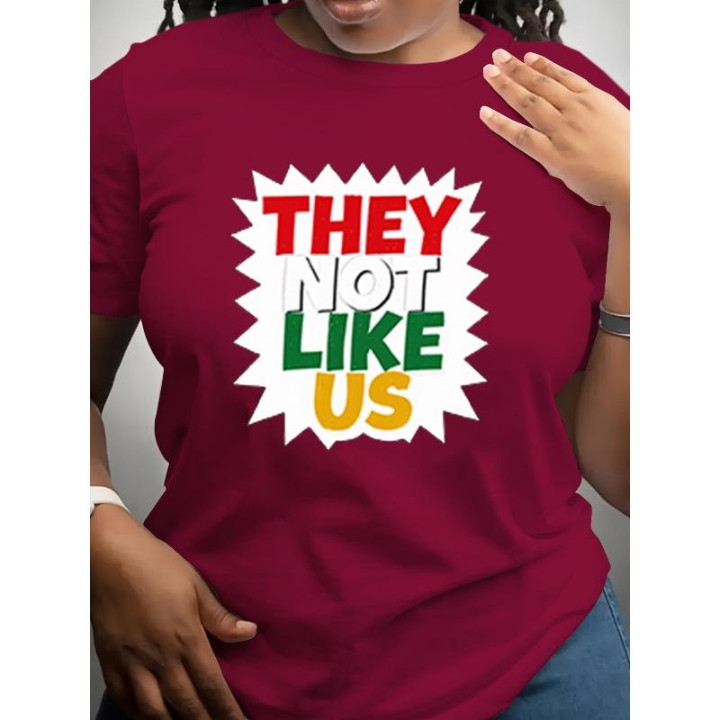 Women's "They Not Like Us" Striking Graffiti T-Shirt-Short Sleeve Crew Neck Casual Street Style Top.