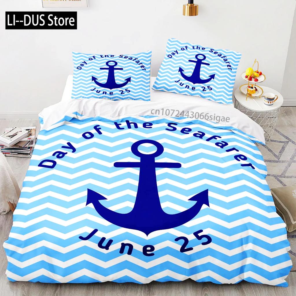 Set Biancheria da Letto Anchor Marine Oceano Mare 3D Copripiumino Set Piumone Biancheria da Letto Singolo Gemello Regina Re Singolo Blu Nave Imbarcazione Bambini