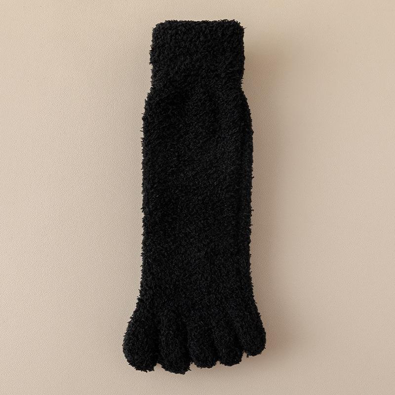 Women Thick Five Finger Socks Winter Warm Coral Fleece Fluffy Toe Socks Striped Soft Cozy Hosiery Laides Female Floor Slippers