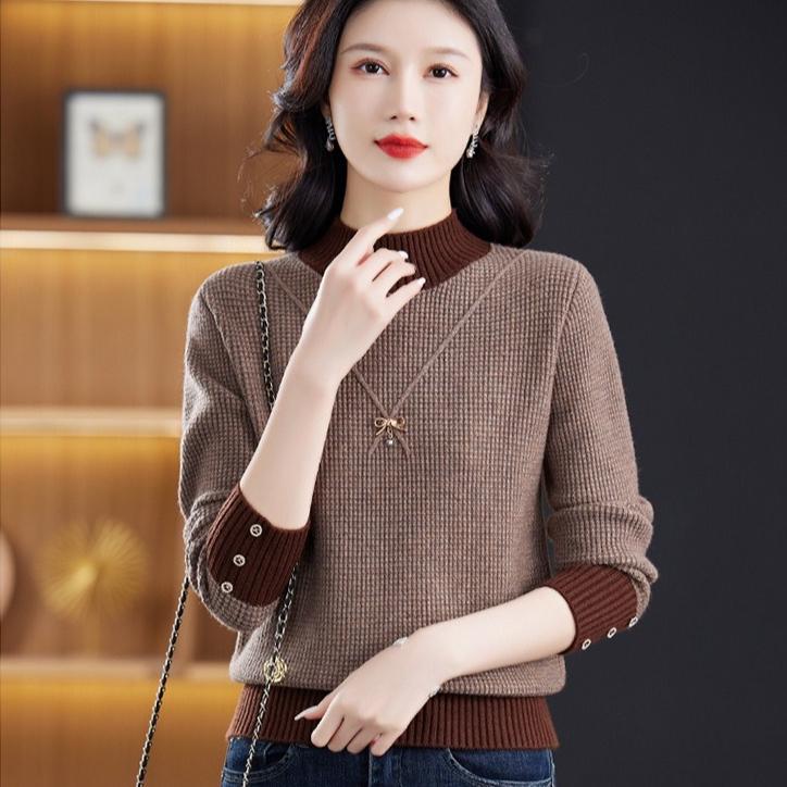 Half Turtleneck Pullover Loose Long-sleeved Multicolor Knitted Sweater for Women Trendy Casual Sweater Autumn and Winter Top