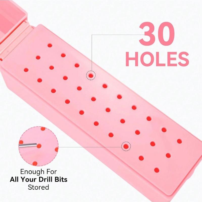 30-Hole Nail Drill Bit Holder Dustproof Nail Salon Organizer With Storage Display Box Manicure Tool Case Drill Bits Not Included