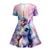 Women's Unicorn Printed T-shirt Dress, Rainbow Cloud Casual Dress, Suitable for Children's Parties, Birthdays and Gifts