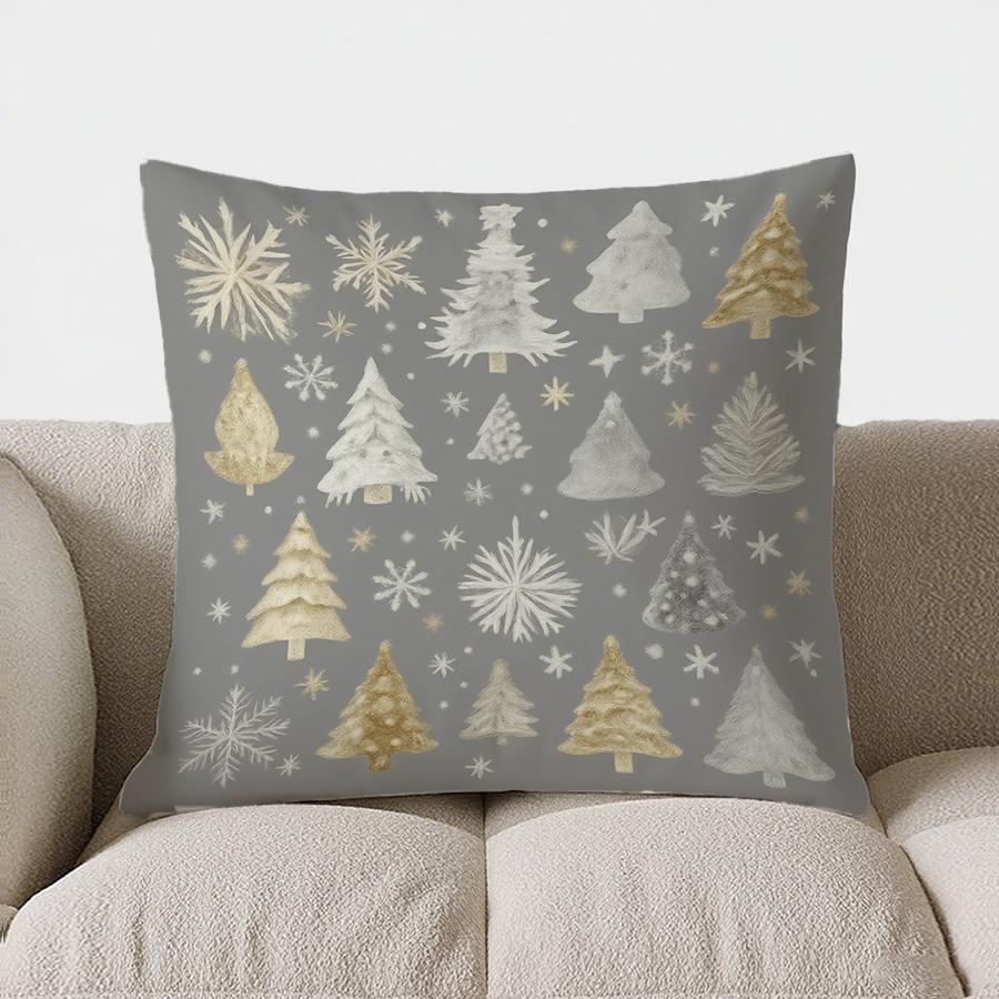 Home Decor Christmas Trees &amp; Snowflakes Decorative Pillow Pattern Cushion Cover Suitable For Sofa Bedroom Car Pillow Cover