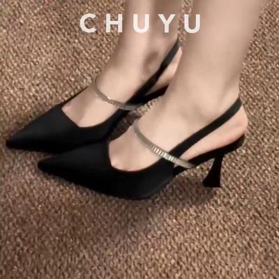 2025 Spring Back Empty Black Bag Head Sandals Temperament Summer High Heels Not Tired Feet Outside Wear Design Sense Single Shoes