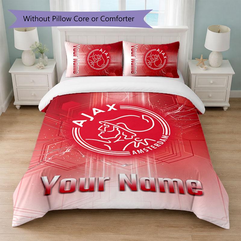 Ajax Amsterdam Custom Name Text Bedding Set 1 Duvet Cover+2 Pillowcases Soccer Logo Personalized Gift For Special Occasion Bedroom Decor