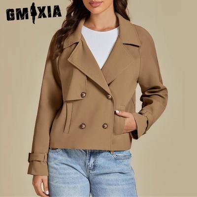 Damen Vintage Casual Solid Color Print Frühling Herbst Langarm Polokragen Jacken & Mäntel