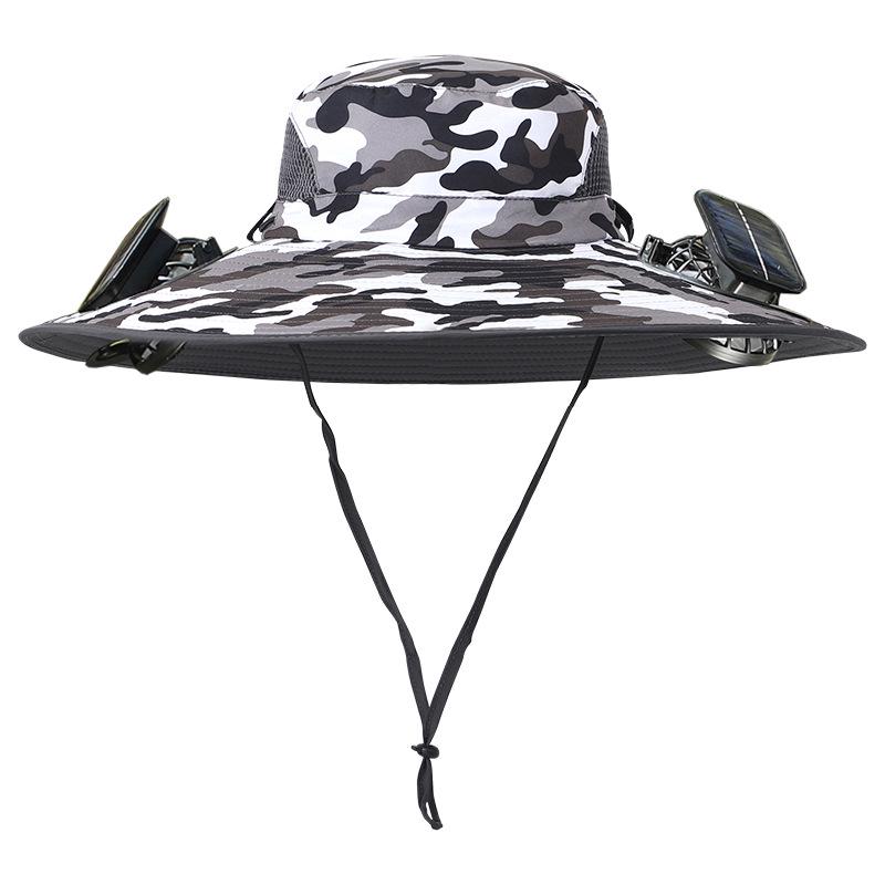 Solar-Powered Wide Brim Fishing Hat with Sunshade, Long-Lasting Battery Fan, and High Wind Power for Men.