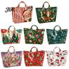 Reinforced Handle Carrying Bag Christmas PVC Tote Bag, Large Waterproof Shoulder Santa Deer Tree Stylish Holiday Gift Print, Reusable Grocery
