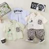 Boys' 2026 Summer Leopard Print Shirt & Pants Set – Stylish Short-Sleeve Two-Piece Outfit