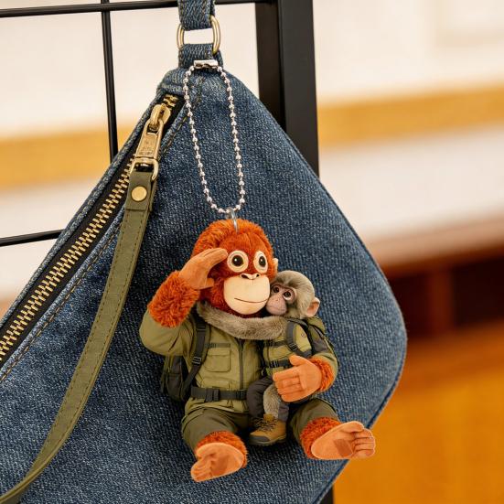 Monkey Keychain Cute Baby Monkey Acrylic Charm 2D Monkey Holding Plush Toy Hanging Pendant for Backpack Purse Car Keys