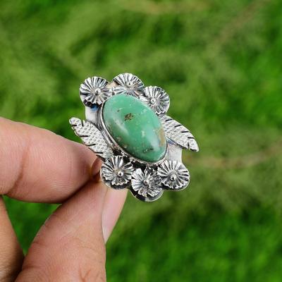 Gift For Her Natural Chrysoprase Solitaire Flower Adjustable Ring 925 Silver