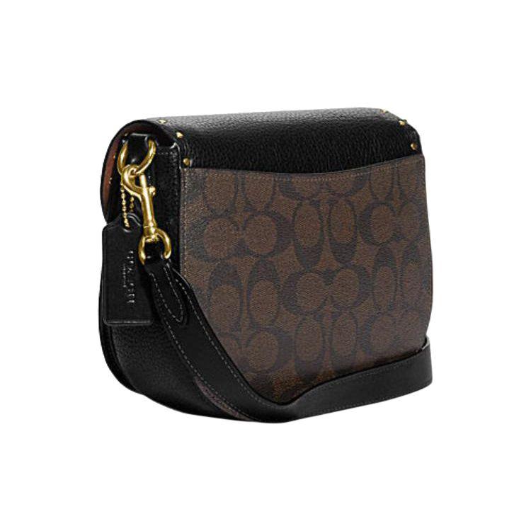 Coach Morgan 20 Classic Monogram Print Flap Crossbody Bag With Studded Decoration Women Crossbody Bag Brown Black CE567-IMOSN
