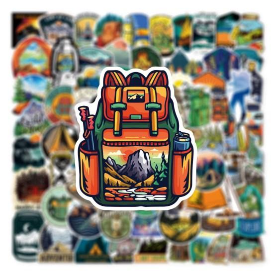 

100Pcs Camping Stickers Hiking Various Waterproof Series Outdoor Landscape Decorative PVC Adhesive Decals Cute Suitcase Scrapbook