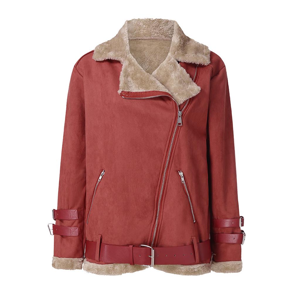 Winter Women Faux  Fleece Coat Outwear Warm Lapel Biker Motor Jacket