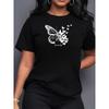 Womens Butterfly Print T Shirt Short Sleeve Crew Neck Sports Style Medium Stretch Spring Summer Top