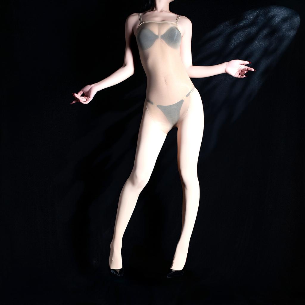 Fully Transparent Oily Tube Top One-piece Suspenders Sexy Ultra-thin Silky Triangular Crotch Seamless Open Crotch Sex Onesie