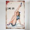 Vintage Sexy Pin-up Acrobatic Woman Metal Tin Sign, 'COME ON!' Retro Distressed Wall Decor for Bar Pub Home Cafe, 8x12 Inch