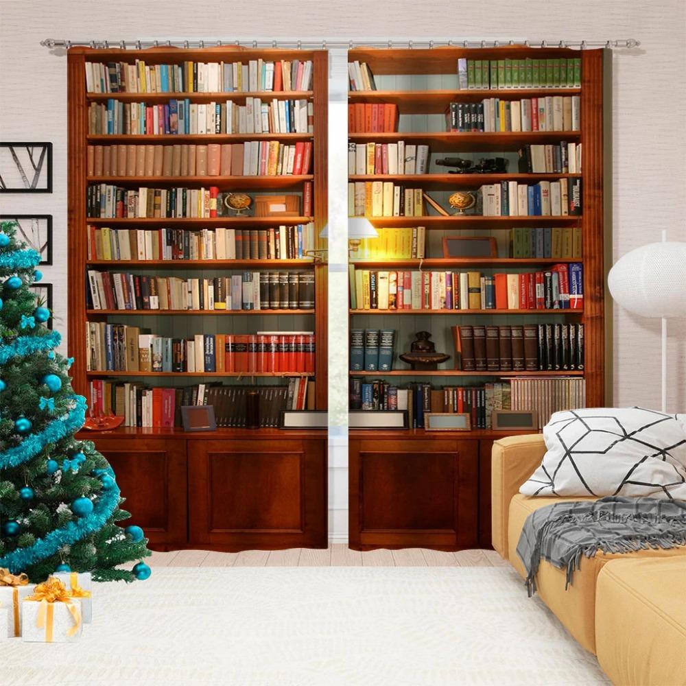Retro Bookshelf Library Book Drapes designed for Bedroom Space Living Room Drapes Kitchen Children's Room Window Curtain Modern Home Decor